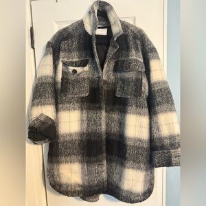 Old Navy Black and White Plaid Teddy Jacket